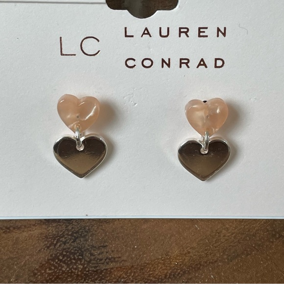 NWT LC Lauren Conrad, pink and silver heart delicate stud earrings - Picture 4 of 4